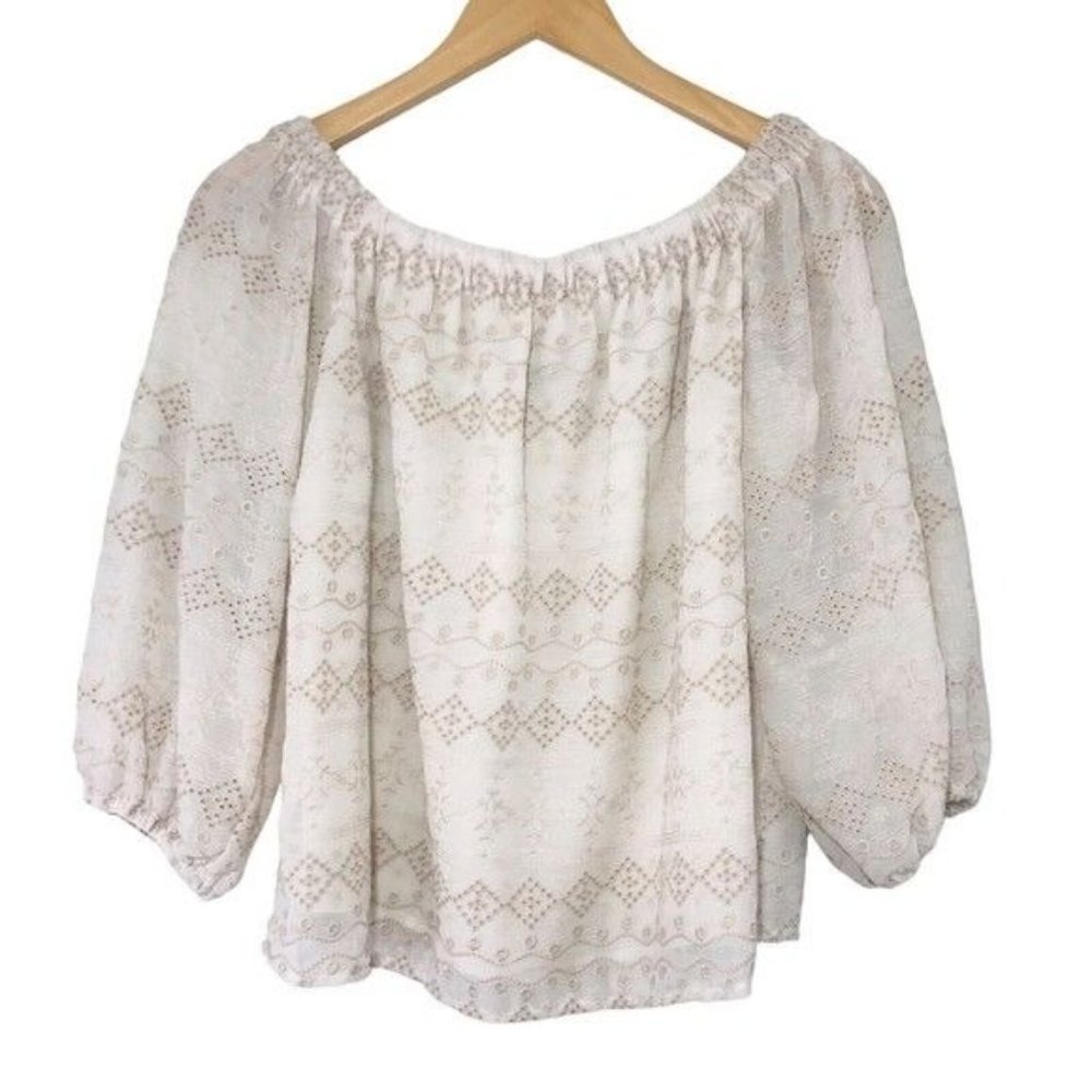 Express Off Shoulder Blouse Eyelet Embroidered Top Medium Cream Boho